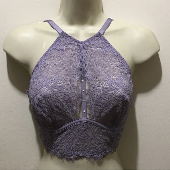 Victorias Secret Very Sexy Plunge Lace Halter High Neck Long Line Bra Lilac 32DD - Picture 6 of 9